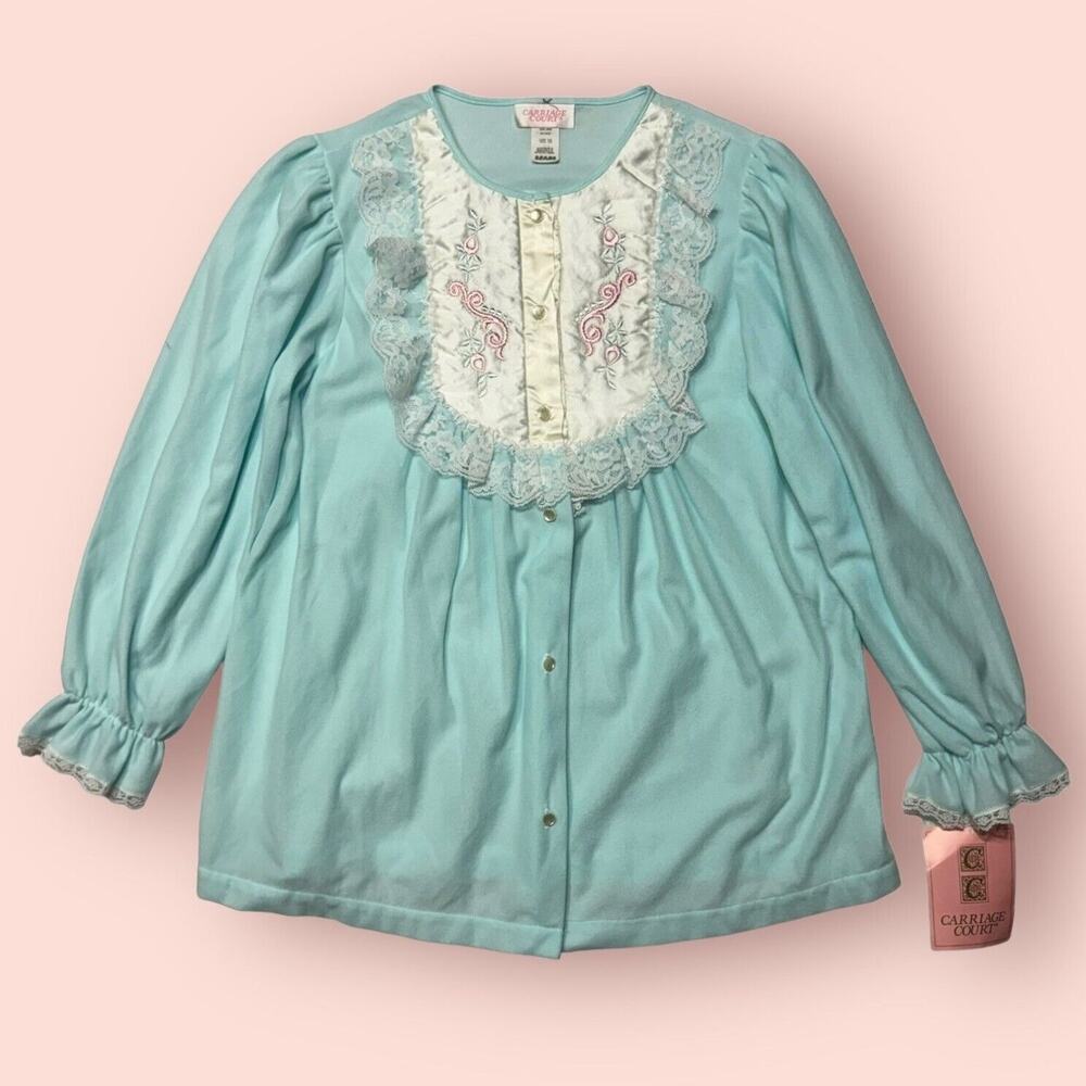 Vintage Sears Carriage Court Nightgown Turquoise Fleece Top Size 36 Small NWT